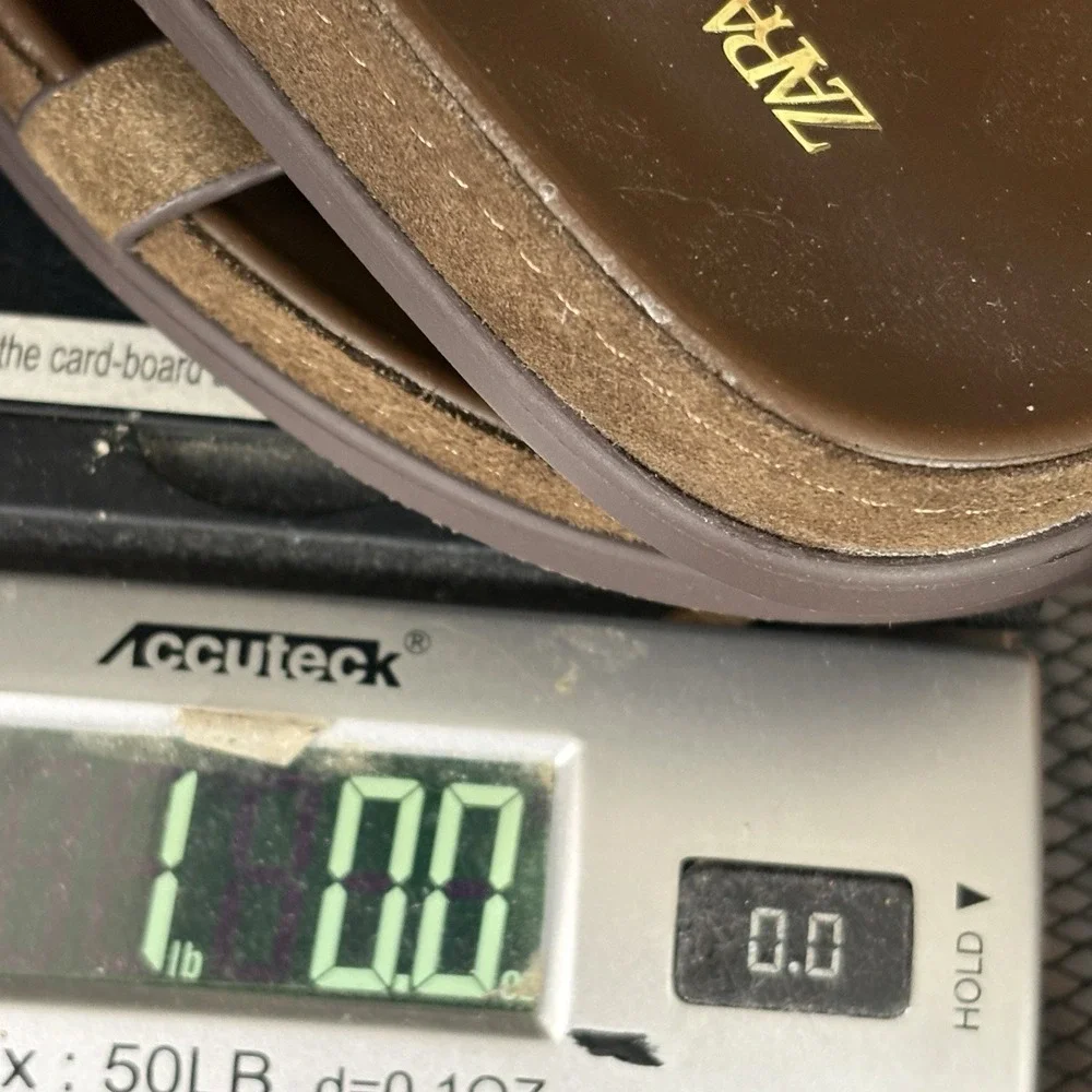 Zara Sandals Women's US 9 Brown Leather Buckle Slide Flat Minimalist Strappy NWT - Picture 13 of 13